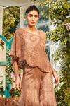 Shop_Rococo_Brown Net Bead Work, Cutdana Work, Sequins Eka Embroidered Cape And Sharara Set _Online_at_Aza_Fashions
