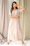 Shop_Vaani Beswal_Beige Handwoven Cotton Plain Round Neck Ekaja Tunic And Pant Set _at_Aza_Fashions