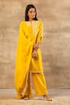 Sana Barreja_Yellow Chanderi Silk Round Kurta Palazzo Set _Online_at_Aza_Fashions