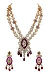 Shop_Ekathva Jaipur_Polki Studded Multi-strand Necklace Jewellery Set_at_Aza_Fashions