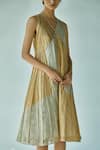 Shop_Ek Katha_Gold Tissue Chanderi V Neck Dress  _Online_at_Aza_Fashions