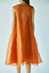 Ek Katha_Orange Pure Silk Organza V Neck Dress  _at_Aza_Fashions