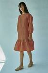 Ek Katha_Orange Chanderi Printed Dress_Online_at_Aza_Fashions