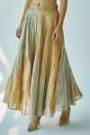 Buy_Ek Katha_Gold Tissue Chanderi Sweetheart Neck Colorblock Skirt Set _Online_at_Aza_Fashions