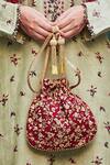 Buy_Amyra_Maroon Embroidery, Pearls, Tassels Potli Bag_at_Aza_Fashions