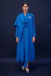 AMPM_Blue Wool Gm Keisha Swirl Embossed  Draped Jacket_Online_at_Aza_Fashions
