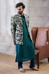 Buy_Soup By Sougat Paul_Green Silk Embroidery Mehr Floral Print Jacket And Kurta Set _Online_at_Aza_Fashions