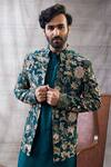 Shop_Soup By Sougat Paul_Green Silk Embroidery Mehr Floral Print Jacket And Kurta Set _Online_at_Aza_Fashions