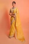 Buy_Rouje_Yellow Satin Organza Handcrafted Embroidered Saree With Blouse_at_Aza_Fashions