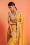 Rouje_Yellow Satin Organza Handcrafted Embroidered Saree With Blouse_Online_at_Aza_Fashions