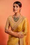 Buy_Rouje_Yellow Satin Organza Handcrafted Embroidered Saree With Blouse_Online_at_Aza_Fashions