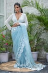 Buy_Kanj by Priyanka A Sakhuja_Blue Silk Organza Hand Embroidered Ella Thread Work Saree With Blouse  _at_Aza_Fashions