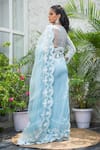 Shop_Kanj by Priyanka A Sakhuja_Blue Silk Organza Hand Embroidered Ella Thread Work Saree With Blouse  _at_Aza_Fashions