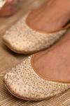 Coral Haze_Ivory Glass Bead Ellie Jacquard Embroidered Juttis_Online_at_Aza_Fashions