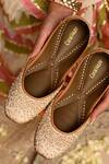 Shop_Coral Haze_Ivory Glass Bead Ellie Jacquard Embroidered Juttis_Online_at_Aza_Fashions