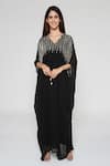 Bha Sha_Black Georgette Sequins, Cut Work, Embroidery Elsa Long Kaftan With Inner _Online_at_Aza_Fashions