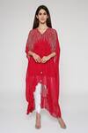 Bha Sha_Pink Georgette, Silk Satin Sequins, Beads, Pearls Elsa Embroidered Kaftan Set _Online_at_Aza_Fashions