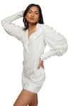Shop_Emblaze_White Embroidery Lapel Sequins Blazer Dress_at_Aza_Fashions