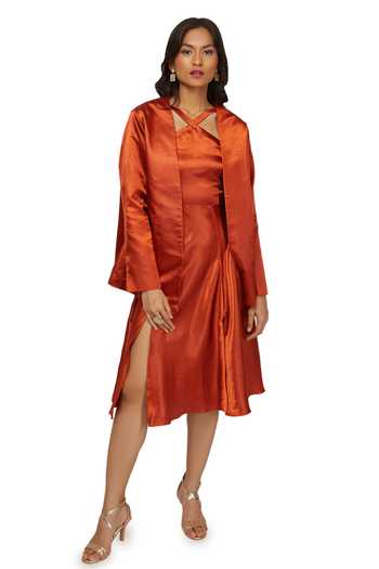 halter neck dress with jacket Deep halter neck dress with jacket