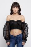 Buy_Emblaze_Black Satin Embroidery One Shoulder Off Corset Top_Online_at_Aza_Fashions
