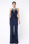 Buy_Emblaze_Blue Velvet Embellished Sequin Halter Jumpsuit _at_Aza_Fashions