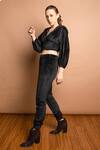Buy_Emblaze_Black Velvet V Neck Hoodie And Joggers Set_Online_at_Aza_Fashions