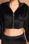 Shop_Emblaze_Black Velvet V Neck Hoodie And Joggers Set_Online_at_Aza_Fashions