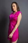 Shop_Emblaze_Pink Satin V Neck Ruched Dress _at_Aza_Fashions