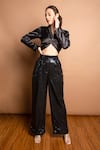 Buy_Emblaze_Black Satin Spread Collar Knotted Crop Top And Pant Set _at_Aza_Fashions