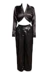 Shop_Emblaze_Black Satin Spread Collar Knotted Crop Top And Pant Set _Online_at_Aza_Fashions