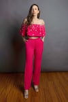 Buy_Emblaze_Pink Viscose Embellished Stone Straight Crop Top And Pant Set_at_Aza_Fashions