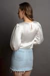 Shop_Emblaze_White Satin Round Puff Sleeve Top_at_Aza_Fashions