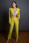 Buy_Emblaze_Yellow Viscose Embellished Sequins Notched Lapel Cropped Jacket And Pant Set _at_Aza_Fashions