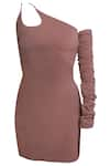 Shop_Emblaze_Brown Viscose Asymmetric Ruched Sleeve Dress _Online_at_Aza_Fashions