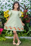 Buy Littlecheer Green Cotton Embroidery Mini Garden Dress at Aza Fashions Buy_Littlecheer_Green Cotton Embroidery Mini Garden Dress _at_Aza_Fashions