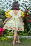 Shop_LittleCheer_Green Mini Garden Embroidered Dress For Girls_at_Aza_Fashions