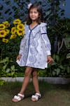 LittleCheer_White Soft Cotton Slub Embroidered Thread Work Floral Dress _Online_at_Aza_Fashions