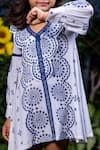 Shop_LittleCheer_White Soft Cotton Slub Embroidered Thread Work Floral Dress _Online_at_Aza_Fashions