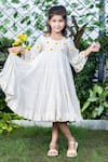 Buy_LittleCheer_Beige Sunflower Embroidered Tiered Dress For Girls_at_Aza_Fashions