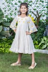 LittleCheer_Beige Sunflower Embroidered Tiered Dress For Girls_Online_at_Aza_Fashions