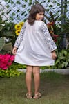 Shop_Littlecheer_White , Satin Tassels Dense Floral Sleeve Embroidered Dress _at_Aza_Fashions