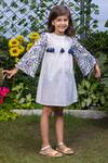 Littlecheer_White , Satin Tassels Dense Floral Sleeve Embroidered Dress _Online_at_Aza_Fashions