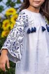 Buy_Littlecheer_White , Satin Tassels Dense Floral Sleeve Embroidered Dress _Online_at_Aza_Fashions