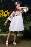 LittleCheer_White Floral Vines Embroidered Dress For Girls_Online_at_Aza_Fashions