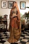 Buy_Etasha by Asha Jain_Peach Gota Tissue Striped Saree Set_at_Aza_Fashions