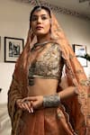 Shop_Etasha by Asha Jain_Peach Gota Tissue Striped Saree Set_at_Aza_Fashions