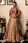 Buy_Etasha by Asha Jain_Gold Jacket And Gota Tissue Textured Lehenga Set_at_Aza_Fashions