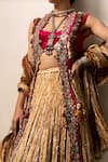 Shop_Etasha by Asha Jain_Gold Jacket And Gota Tissue Textured Lehenga Set_at_Aza_Fashions