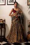 Buy_Etasha by Asha Jain_Multi Color Velvet Textured V Neck Gota Tissue Pre-draped Saree Set _at_Aza_Fashions