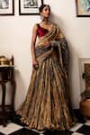 Shop_Etasha by Asha Jain_Multi Color Velvet Gota Tissue Textured Pre-draped Saree Set_at_Aza_Fashions
